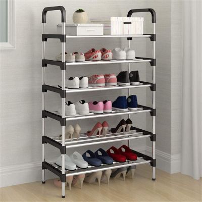 Étagère à chaussures - 6 niveaux - grande étagère à chaussures avec porte en métal