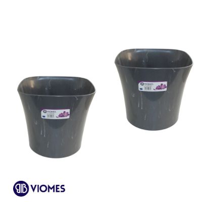 Lot de 2 Pots Lily natura onyx 15x15x14 cm VIOMES-Gris Charbon