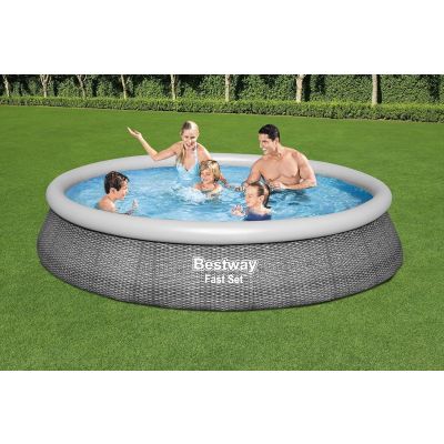 Piscine Fast Set motif rotin gris ronde D 366 x 76 cm + pompe