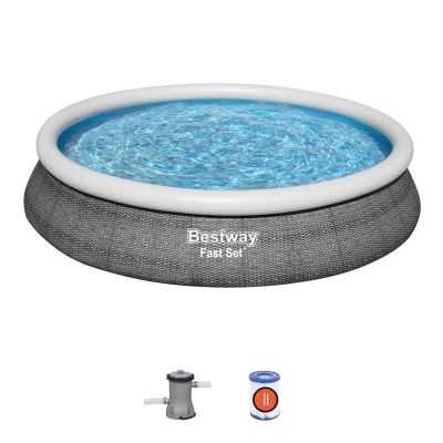 Piscine Fast Set motif rotin ronde D 457 x 84 cm + filtre à cartouche