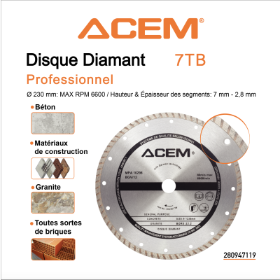 DISQUE DIAMOND 7TB - 230MM ACEM