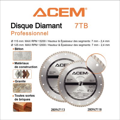 DISQUE DIAMOND 7TB - 115MM ACEM