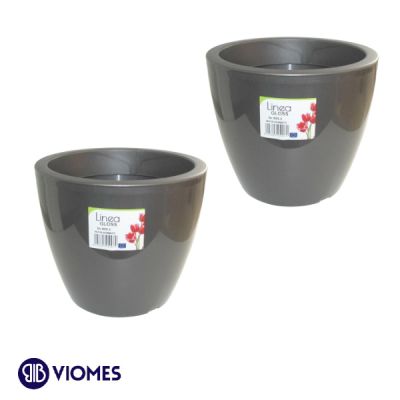 Lot de 2 Pots linéa natura onyx D20xh17 cm VIOMES-Gris Charbon