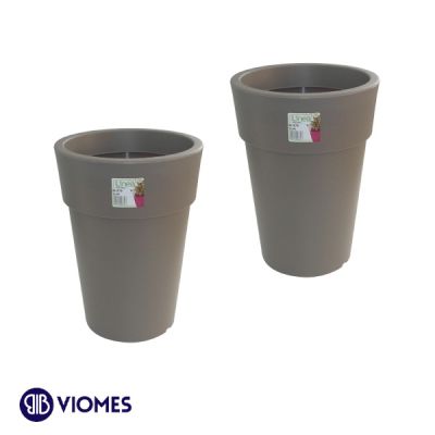 Lot de 2 Pots Linéa haut blanc D16xh22cm VIOMES-Gris