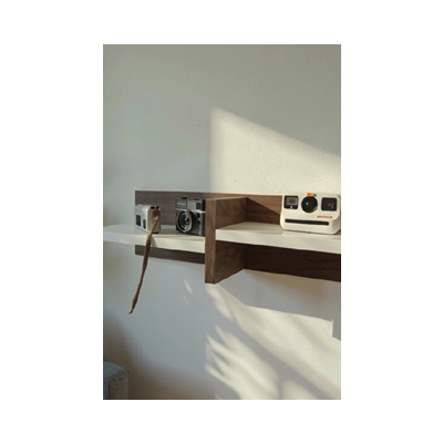 Étagère murale double plateau Blanc-Boisé (58x14x15)