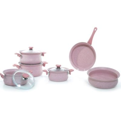 Batterie de cuisine granite OMS – 10 pièces – Rose