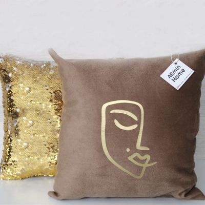 Pack Coussins  -  Beige Visage Femme & Doré