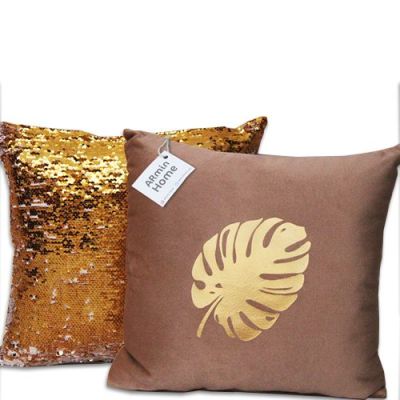Pack Coussins  -  Beige Feuille & Doré Argent