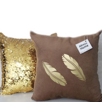 Pack Coussins  -  Beige Plumes & Doré