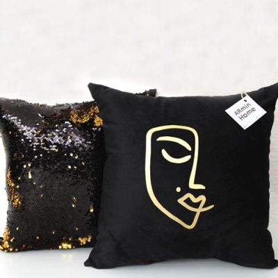 Pack Coussins  -  Noir Visage Femme & Doré