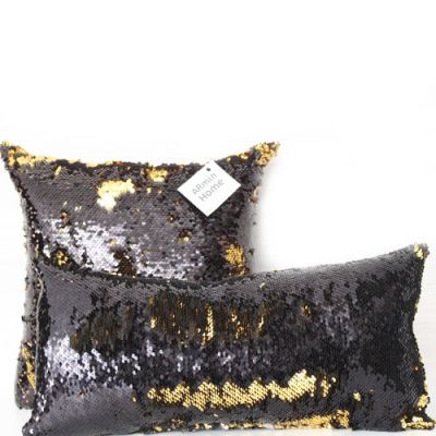 Pack coussins à paillettes réversibles -  Noir & doré