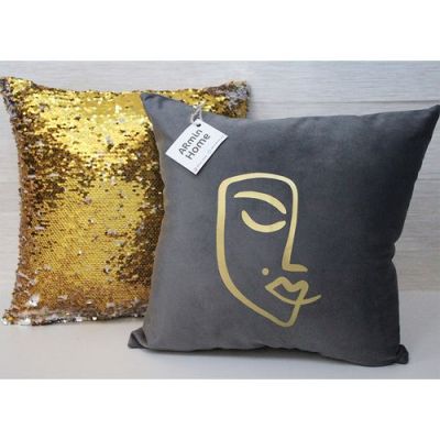 Pack Coussins  -  Gris Visage Femme & Doré