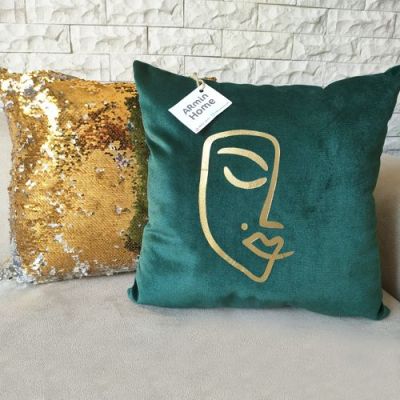 Pack Coussins  -  Vert Visage Femme & Doré