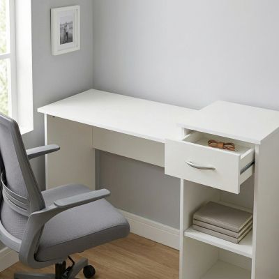 Bureau blanc avec tiroir - MDF stratifié - 100x75x50 cm - 1 étagère