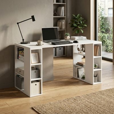 Bureau junior blanc - MDF stratifié - 120x75x50 cm - 6 étagères