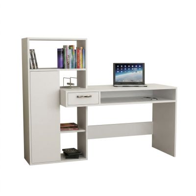 Bureau moderne blanc - MDF stratifié - 150x140x60 cm - 5 niches