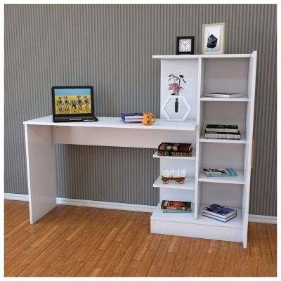 Bureau Népal blanc - MDF stratifié - 150x130x60 cm - 3 étagères