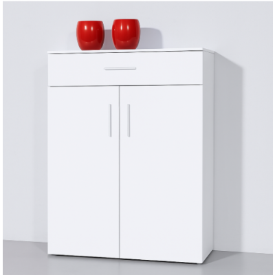 Meuble à chaussures en MDF avec 2 portes et 1 tiroir - 70 x 35 x 120 cm - Blanc
