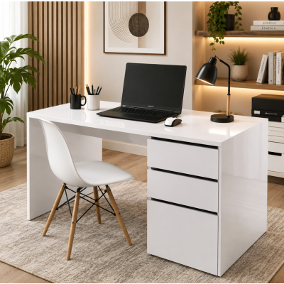 Bureau brillant - mdf stratifié - 120x55x75 cm - blanc