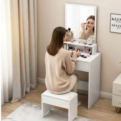 Coiffeuse avec pouf - 90x70x40 cm - Blanc