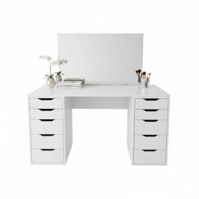 Commode 10 Tiroirs avec Miroir – MDF Stratifié – 140 × 75 × 45 cm