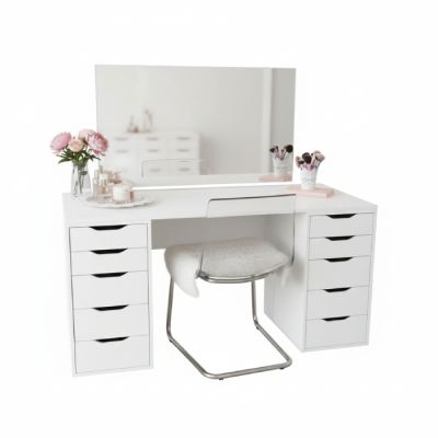 Commode 10 Tiroirs avec Miroir – MDF Stratifié – 140 cm