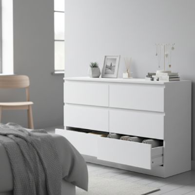 Commode Resenkos 6 tiroirs - MDF blanc - 120x40x80 cm