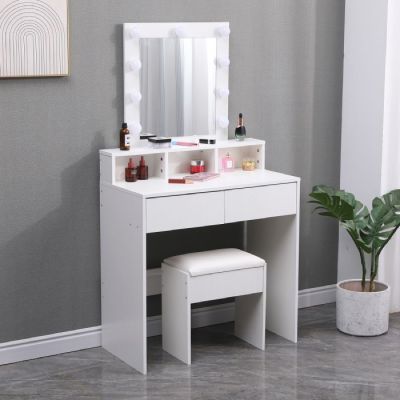 Coiffeuse avec pouf sans lampes Home Intérieur - 105x80x45 cm - Blanc