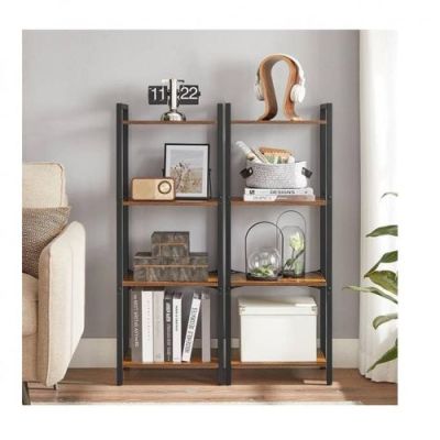Étagère échelle en bois MDF marron et acier noir - 110x45x25 cm