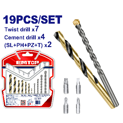 Jeu de 19p forets + embouts emtop  ECBDB1901