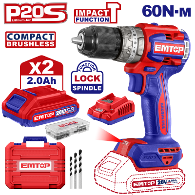 Perceuse a perc brush 20v 60nm+ac emtop  ECIDL20602