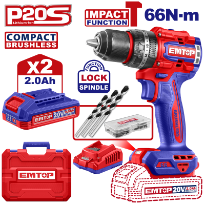 Perceuse a perc brush 20v 66nm+ac emtop  ECIDL20668