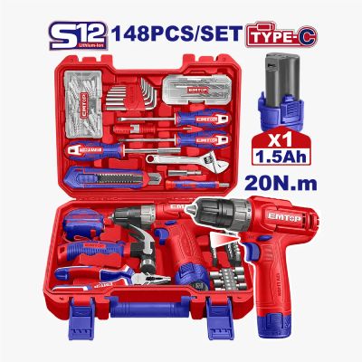 Valise D'Outils+Visseuse Emtop - EEDK14801 - 12V - 148P