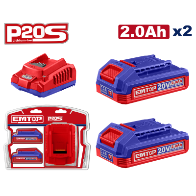 Lot de 2 batteries 2ah+chargeur emtop  ELBCPK1222