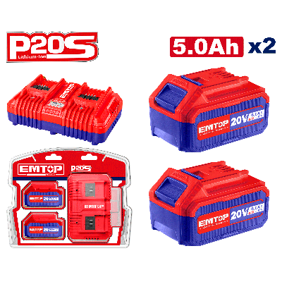 Lot de 2 batteries 5ah+chargeur d emtop  ELBCPK2425
