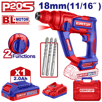 Perfo sds+20v 1b 2ah 18 brush+ac emtop  ELRH201881