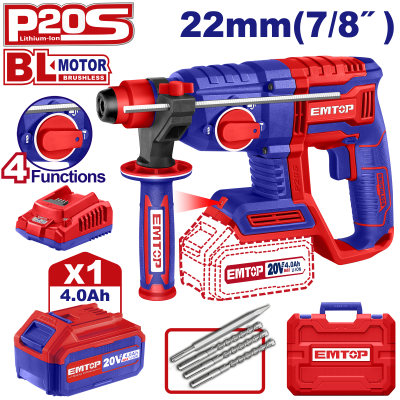 Perfo Sds+20V 1B 4Ah 22 Brush+Ac Emtop Elrh202081