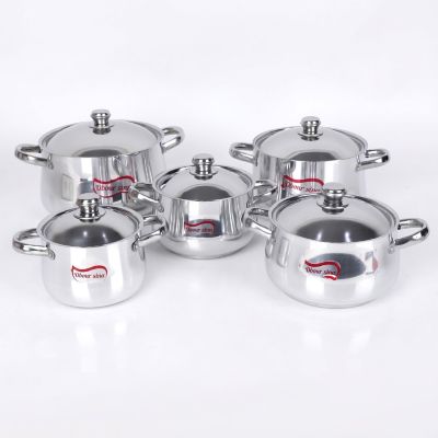 Batterie de cuisine OUBOURSINA - 10 pièces - Aluminium - 5 casseroles avec couvercles