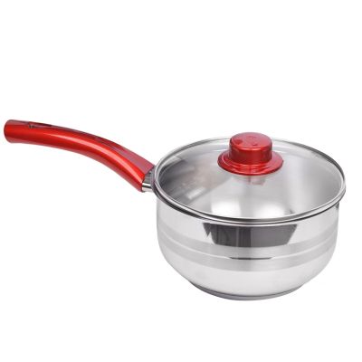 hascevher casserole inox avec couvercle rouge- 16 cm