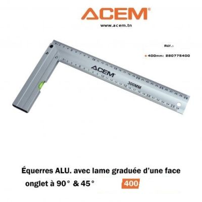Equerre Graduée d'une face onglet à 45° 400mm 280775400 gris - ACEM