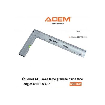 Equerre Graduée d'une face onglet à 45° 450mm 280775450 gris - ACEM