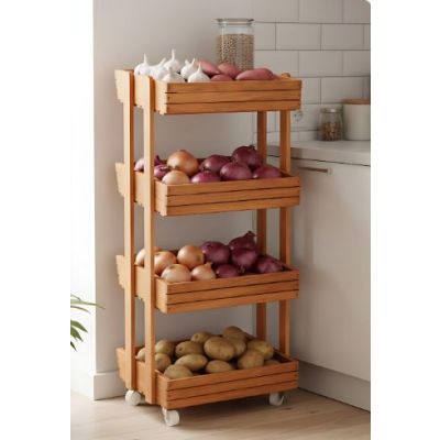  Étagère de Rangement Bois 4 Niveaux – avec Roues