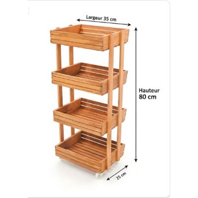  Étagère de Rangement Bois 4 Niveaux – avec Roues