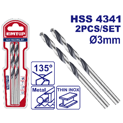Jeu 2 meches metal hss ø 3mm emtop  ETDB310302
