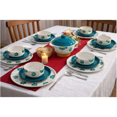 Service à Table – Céramique  fleur-verte  – 20 Pièces