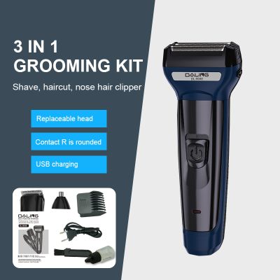 Tondeuse Multifonction 3-en-1 DALING Rechargeable USB Rasoir + Tondeuse + Coupe-Nez | Kit de Rasage Complet pour Homme
