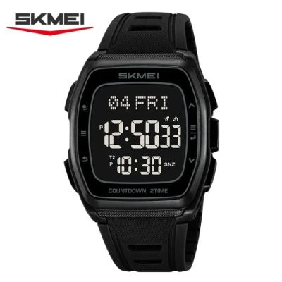 Montre chronographe sport pour homme SKMEI 2441 Double fuseau horaire, étanche, montre-bracelet multifonction numérique avec alarme - Noir intégral