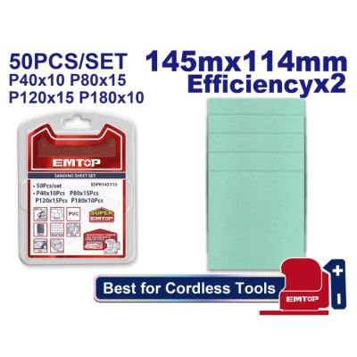 Jeu de Feuilles Abrasives 50 pcs EMTOP ESPR145115 - 145x114 mm