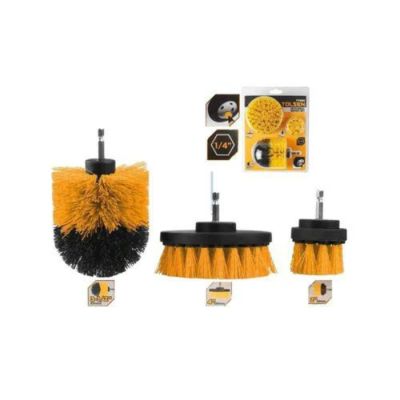 Kit de 3 brosses de nettoyage pour perceuse TOLSEN - nylon - JAUNE/NOIR