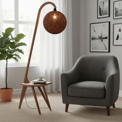 Lampadaire avec Table – 150 cm - Bois